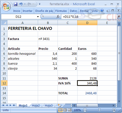 ejemplo 2 hoja de excel