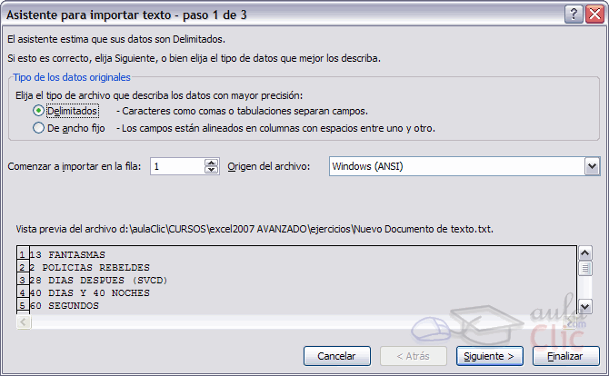 asistente importar datos paso 1