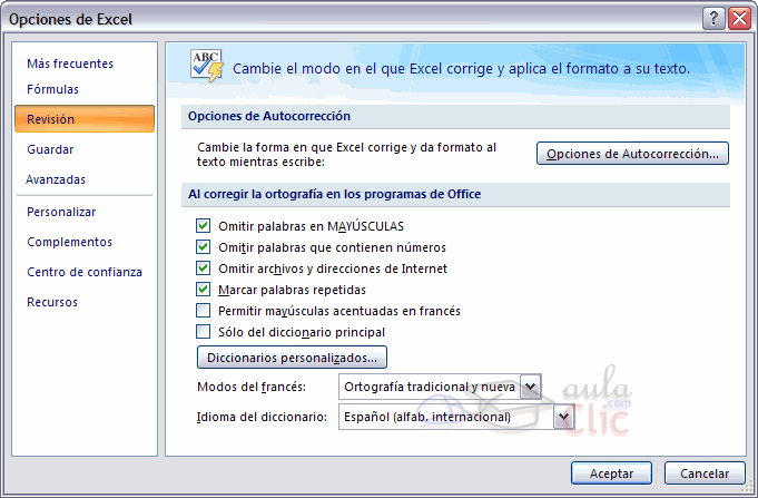 men� Herramientas - Opviones de Autocorrecci�n...