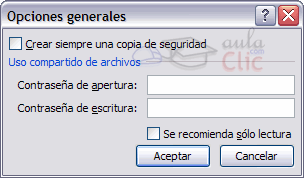 opciones para guardar